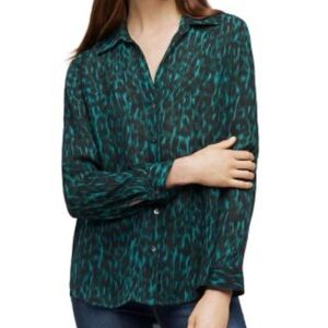 L'AGENCE Nina leopard-print silk blouse in a green/teal small